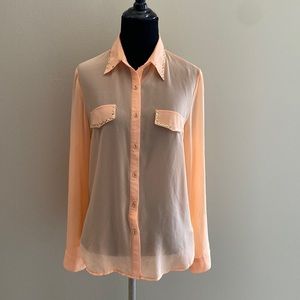 5/$15 Ya Los Angeles Sheer Button-down blouse Like New - Sheer Peach- M